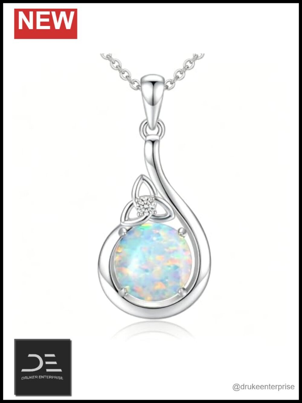 Opal Diamond Pendant Necklace 925 Sterling Silver Trinity Knot October